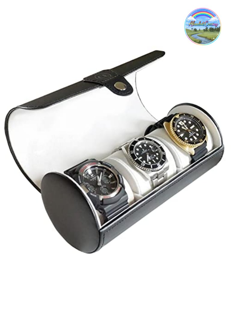 Vegan Faux Leather 3 Watch Travel Case Roll Organizer Hard Shell